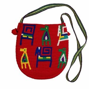 Handwoven Red Tribal Animal Pattern Shoulder Bag – Boho Ethnic Crossbody